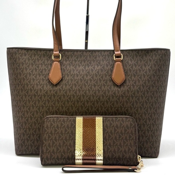 Michael Kors Sheila Large Logo Tote Bag & Matching Continental Wallet Brown - Picture 5 of 12